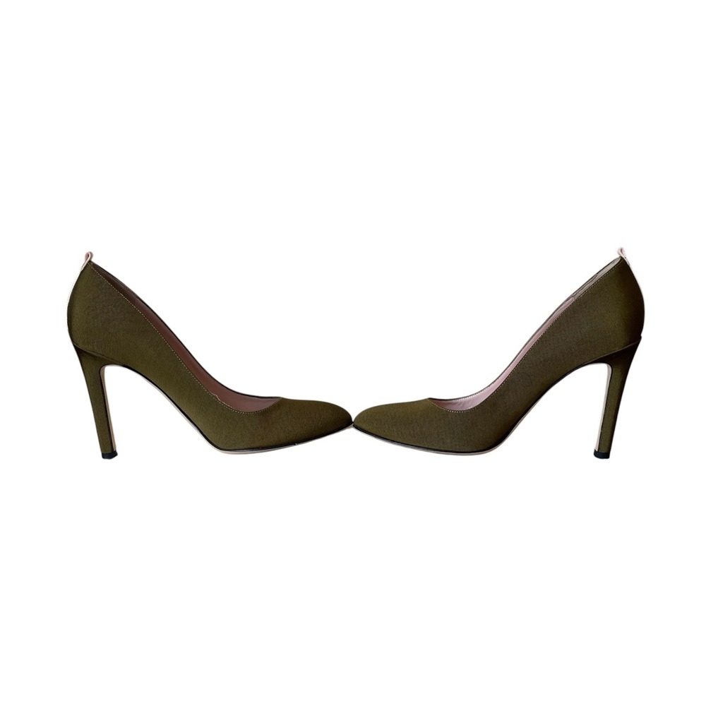SJP Sarah Jessica Parker Lady Olive Green Grosgrain Almond Toe Pumps EU 37 $350 - Picture 6 of 9